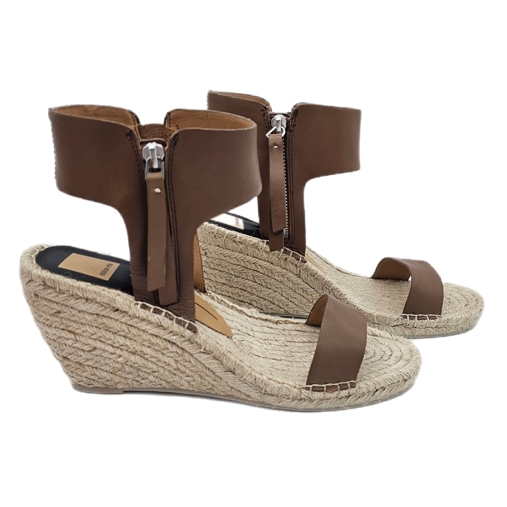 NEW Dolce Vita Gisele Caramel Leather Espadrille Wedge Sandal Shoes Size 9.5 - Picture 5 of 12